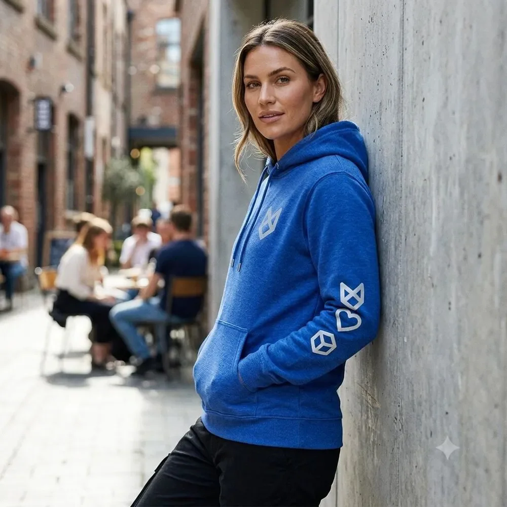 Blue Hoodie Unisex Cotton Blend Pullover Sweatshirt Casual Streetwear